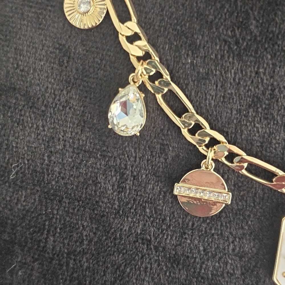NWT On 34th Gold, Crystal, Pearl Mixed Charm Necklace Unique 18" - Picture 9 of 14